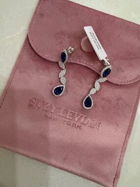 Suzy Levian Sterling Silver Blue/White Cubic Zirconia Pear Marquise Drop